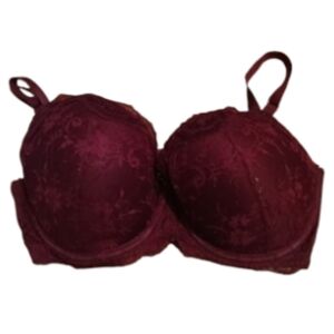 Elegant Lace Burgundy Push Up Light Lined Bra